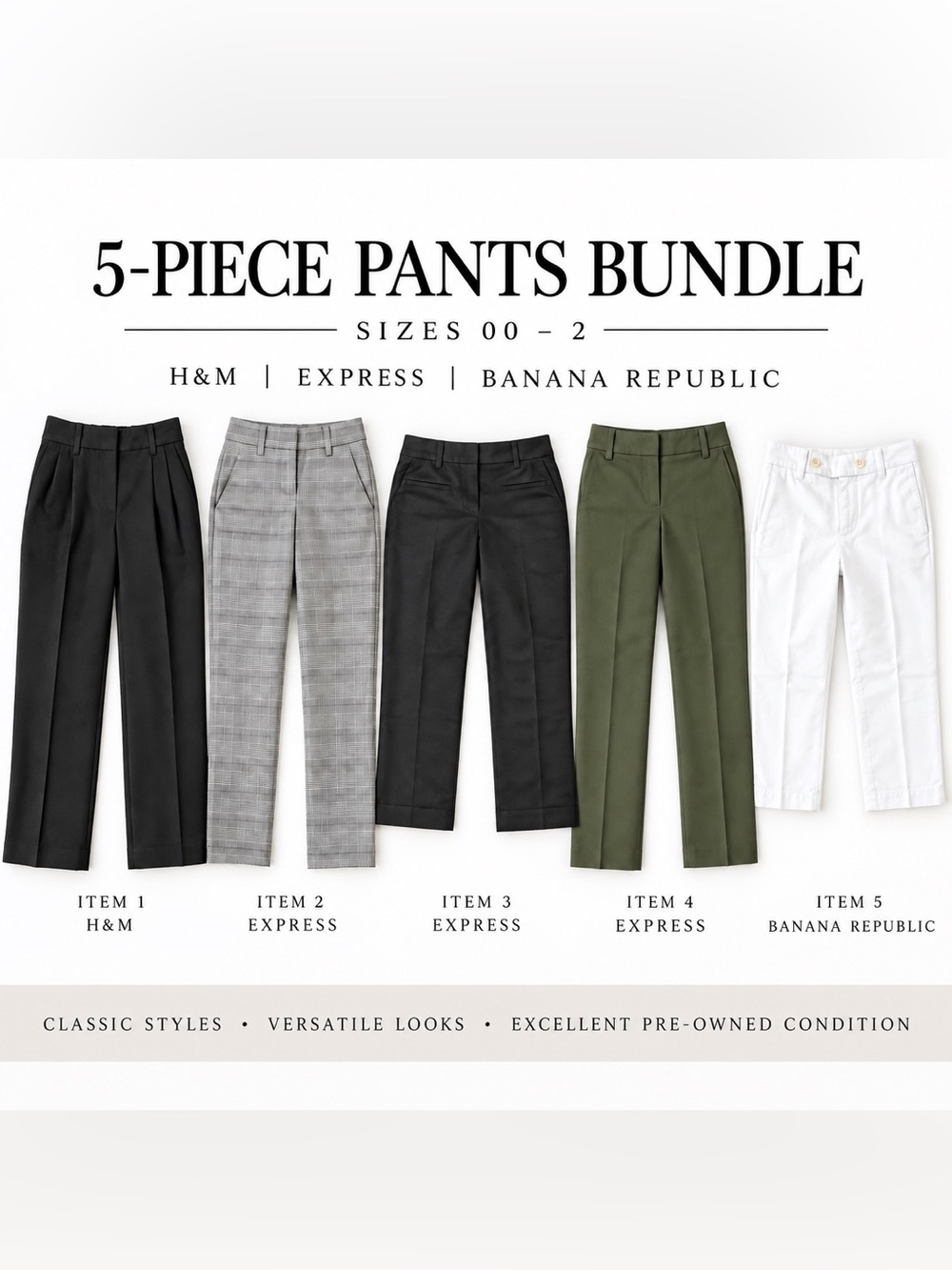 5 PC Women’s Size 00-2 Dress Pants Bundle H&M Express Banana Republic